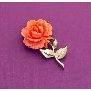 Vintage Art Nouveau Orange Floral Gold Tone Brooch - Q9